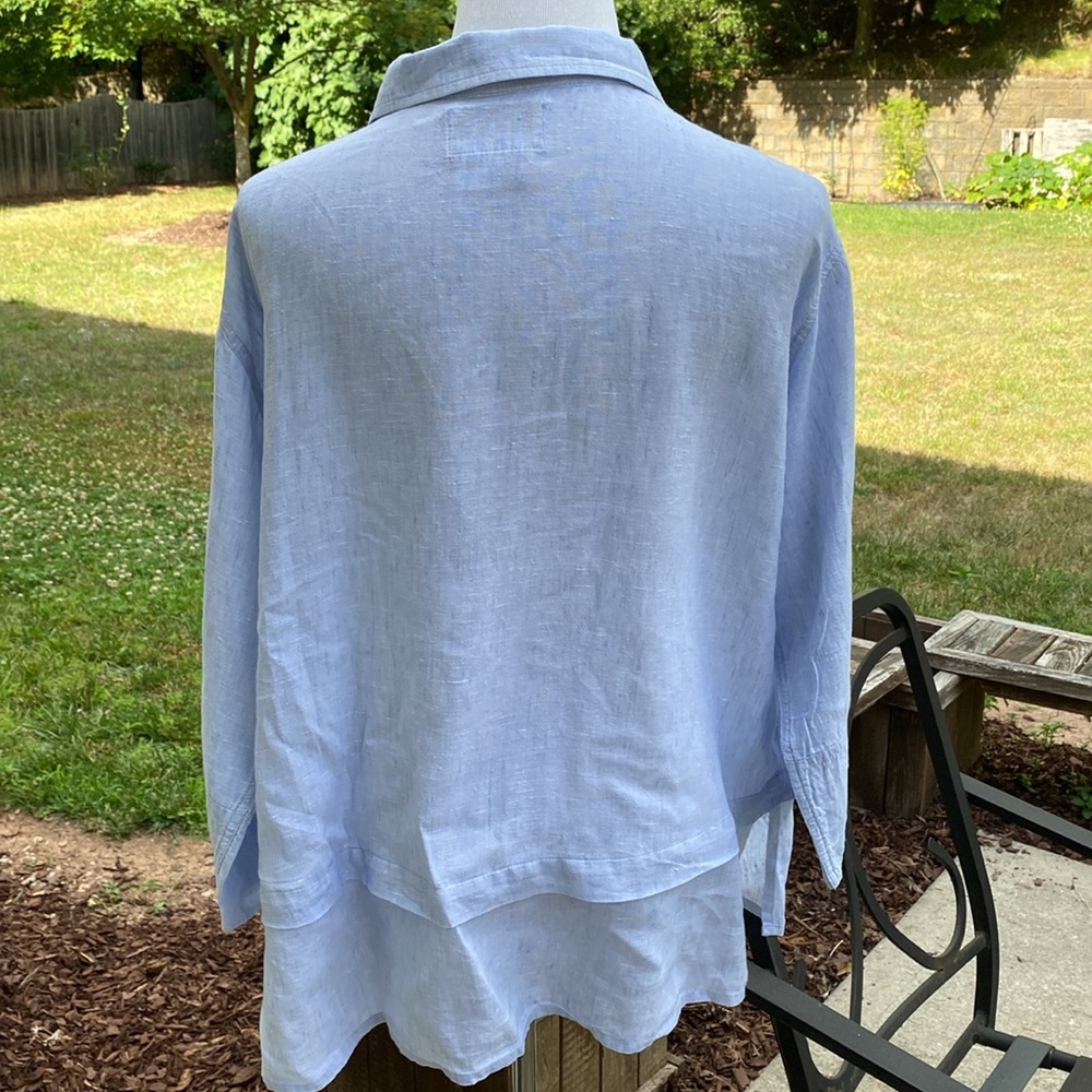 Flax Light Blue Button Down Blouse - image 3